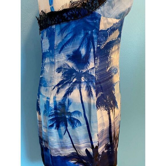 NWT Le Superbe Blue Tropical Print Slip Dress Summer Spaghetti Strap Lace Trim 0 - Picture 6 of 10
